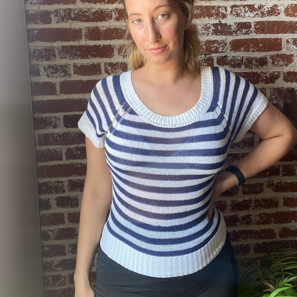 aerie blue and white striped summer knit top - Picture 2 of 7